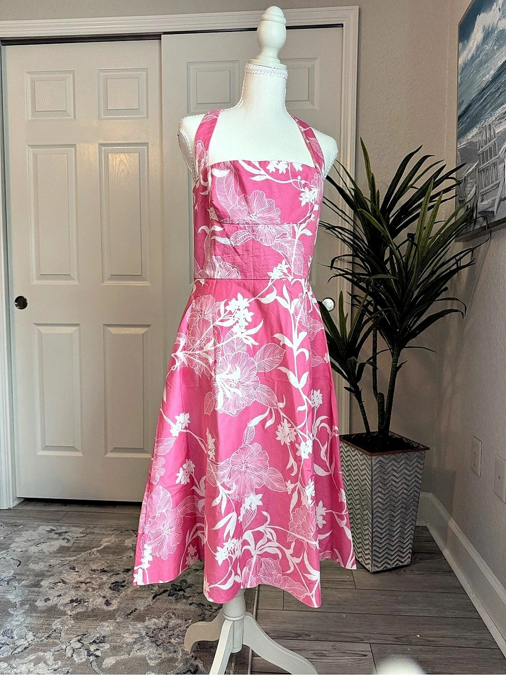 Donna Ricco Floral A-Line Dress in Pink & White Size 10 Good pre owned condition
